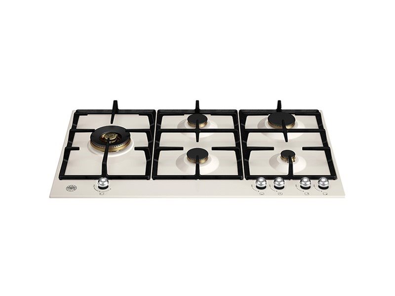 90 cm Gas hob with lateral dual wok | Bertazzoni - Avorio/Stainless