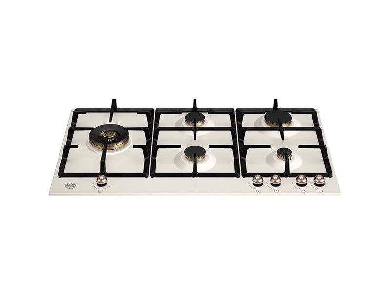 90 cm Gas hob with lateral dual wok | Bertazzoni - Avorio/Copper